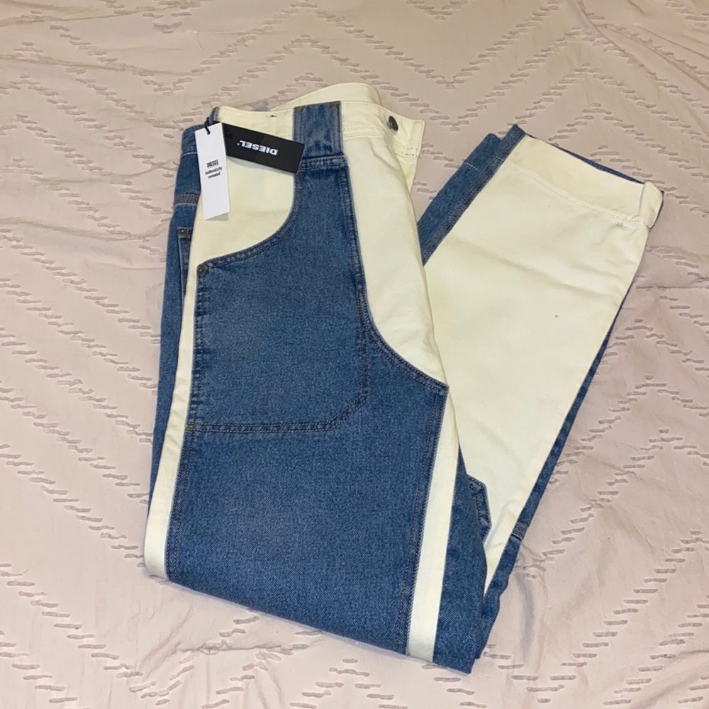 DIESEL MENS WHITE/BLUE DENIM JEANS